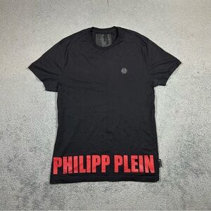 Black Philipp Plein Spell Out cotton jersey crew neck T-shirt Men’s Large #1666